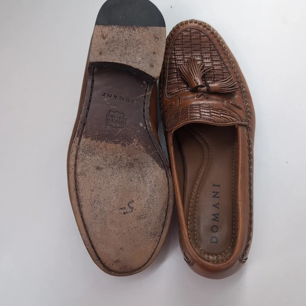 Domani Mens Brown Leather Woven Tassel Loafers Kiltie Slip On Shoes 8M 18 2002